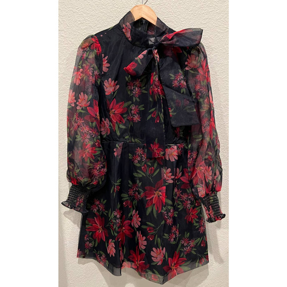 RACHEL PARCELL Floral Tie Neck Long Sleeve Satin Dress (10) - Picture 9 of 9